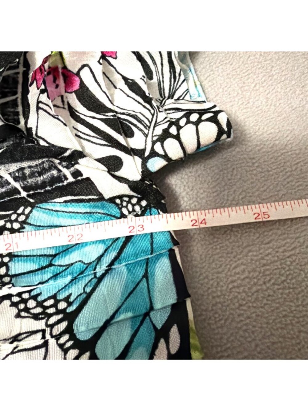 Floral & Butterfly Print Short-Sleeve Pleated Top Vibrant Colors Womens M - Picture 5 of 6
